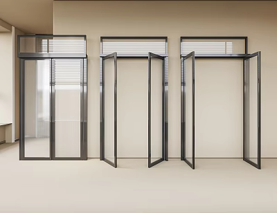 Modern Double Glass Doors With Black Frames In Minimalist Interior Design 3d model