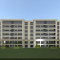 Modern Multi Story Residential Building With Balconies Green Lawn And Trees