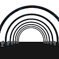 Neon Light Archway With Multiple Curved Arches Dark Background Reflective Floor 3d model