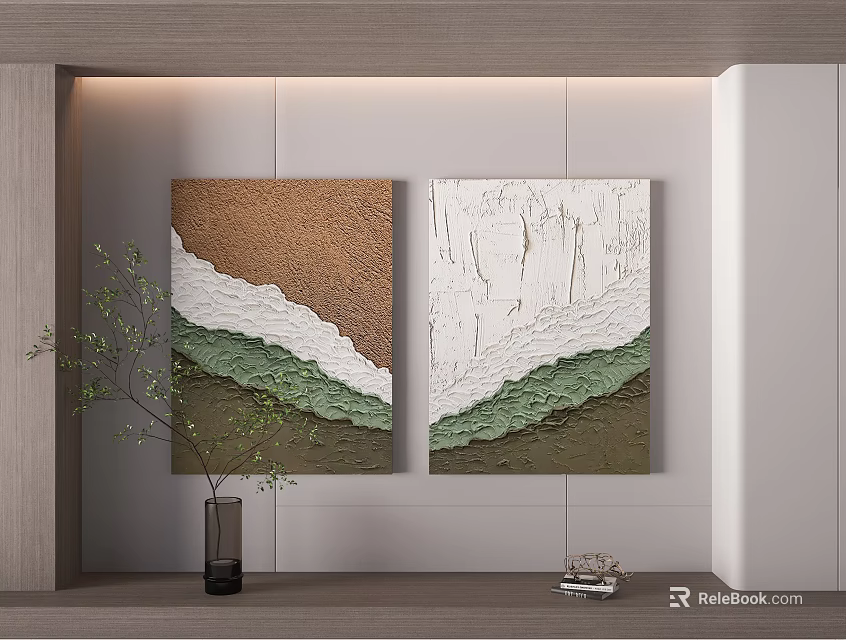 Abstract Paintings With Green Brown Tones For Minimalist Interior Decor 3d model