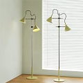 Modern Floor Lamp With Conical Shades And Metal Stand Near Window With Blinds