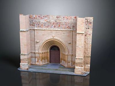 Ancient Entrance Gate Featuring Arched Door Decorative Columns And Colorful Stone Walls 3d model
