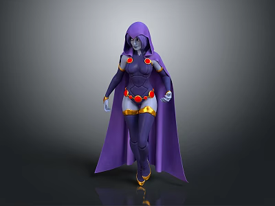 Game Movie Character In Purple Cloak And Bodysuit With Red Ornaments White Gloves Yellow Boots 3d model