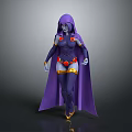 Game Movie Character In Purple Cloak And Bodysuit With Red Ornaments White Gloves Yellow Boots