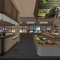 Open Kitchen Restaurant Interior With Chef Preparing Food And Fresh Ingredients