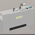 Modern White Front Desk Reception Counter With Cash Register Printer LOGO And Items