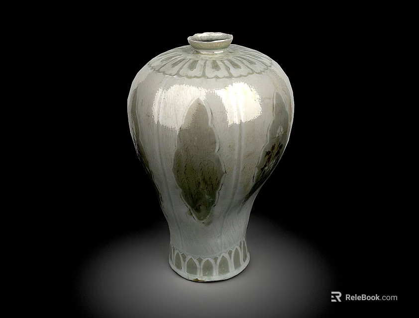 White Ceramic Vase With Green Leaf Patterns And Traditional Textured Design 3d model 