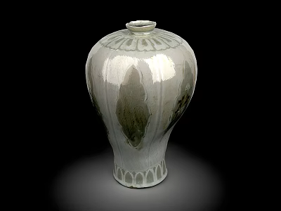 White Ceramic Vase With Green Leaf Patterns And Traditional Textured Design 3d model