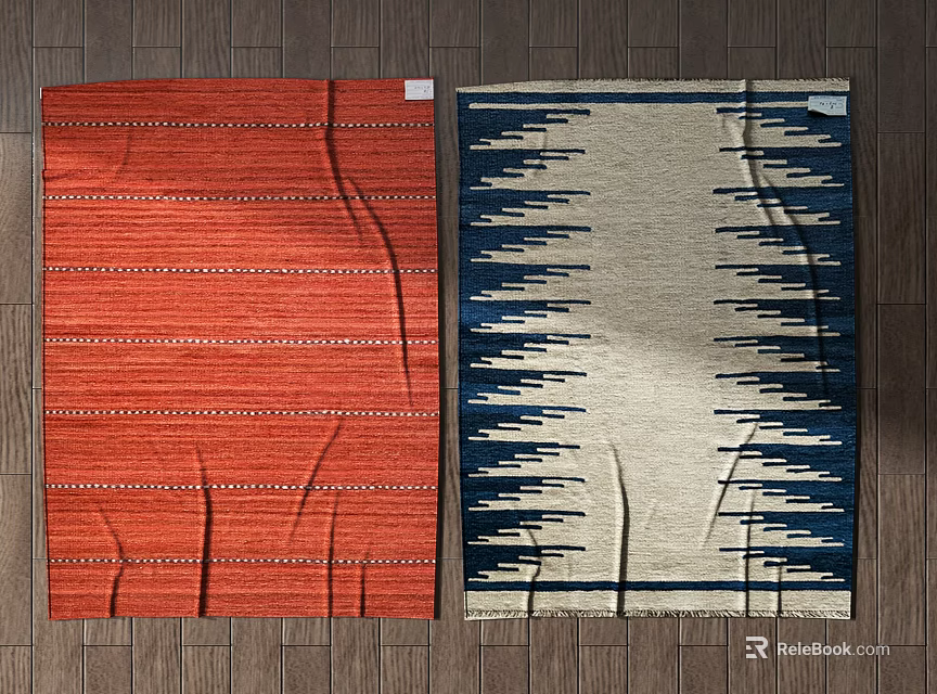 Modern Square Rugs With Red Striped Dotted And Blue White Geometric Patterns 3d model 