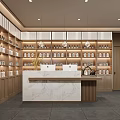 Chinese Style Beauty Hair Salon Interior With Wooden Display Shelves And Sofa