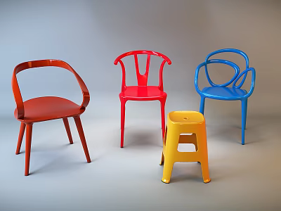 Colorful Modern Plastic Single Chairs with Curved Back and Vibrant Red Blue Design 3d model