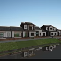 Planned Green Landscape With Water Pool Small Pavilions Tents And Fields