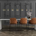 Elegant Dining Table Set With White Marble Top Brown Chairs And Decorative Dark Wall 3d model