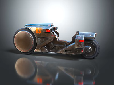 Futuristic Metallic Silver Motorcycle With Large Wheels Number 13 And Sleek Design 3d model