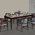 Modern Dining Table with Assorted Chairs and Floral Vase on Tabletop 3d model