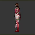 Elegant 3D Female Character In Red Traditional Costume With Golden Decorations And Hairstyle Accessories