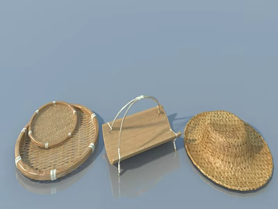 Handwoven Bamboo Flat Panel Door With Natural Straw And Wooden Accents 3d model