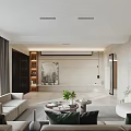 Modern Living Dining Room Interior Design With Sofa Coffee Table Green Plant And Neutral Tones