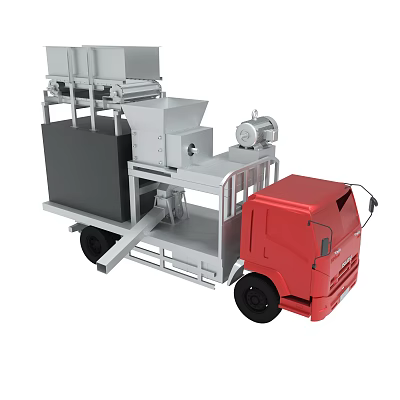 Red Truck Equipped With Industrial Processing Equipment 3d model