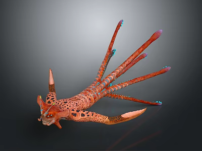 Fantasy Creature Character with Red Spotted Body Long Tentacles and Blue Purple Tips 3d model