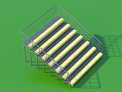Public Facility Staircase Structure With Metal Handrails And Yellow Steps 3d model