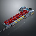 Long Strip Mechanical Device With Red Panel Modules Yellow Stripes And Metal Frame 3d model