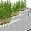 Bonsai Potted Plants Arranged Along Curved Stone Paths In Modern Garden