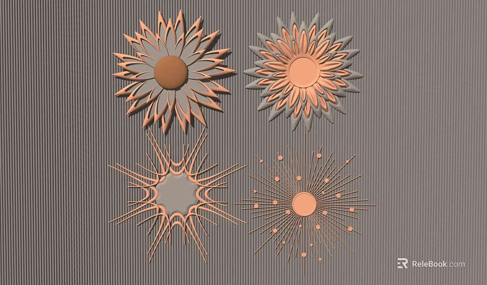Modern Floral Star Shaped Wall Decor with Orange Gray Patterns and Decorative Designs 3d model 