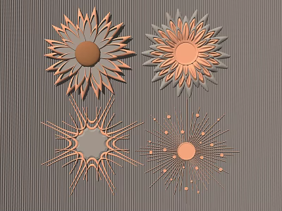 Modern Floral Star Shaped Wall Decor with Orange Gray Patterns and Decorative Designs 3d model
