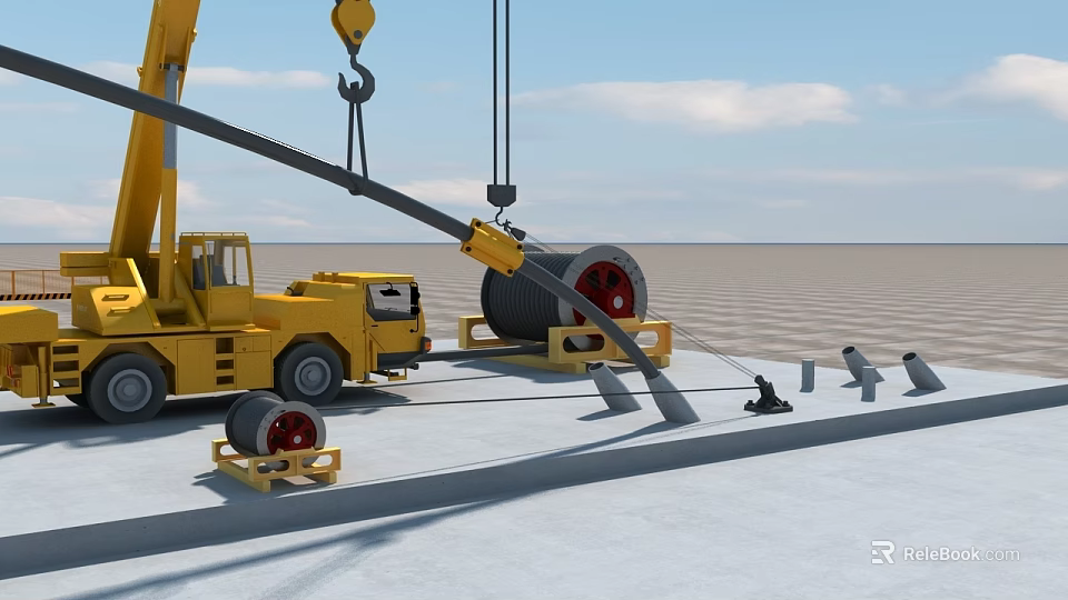 Yellow Industrial Crane With Heavy Duty Reel And Machinery Components 3d model 