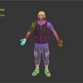 Game Movie Character with Mask Green Vest Blue T-shirt Mechanical Arm Blue Jeans Red Sneakers