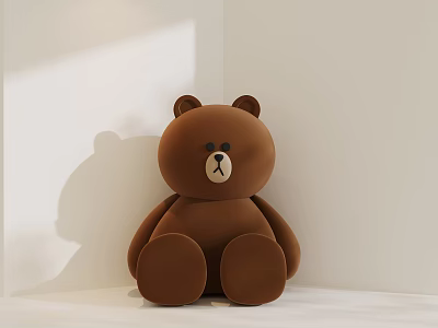 Brown Plush Bear Sitting in White Corner With Light Background And Soft Texture 3d model