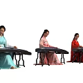 Three Women In Different Colored Hanfu Playing Traditional Guzheng Musical Instruments