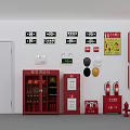 Fire Safety Equipment Setup Featuring Red Cabinets Extinguishers White Doors And Wall Signs