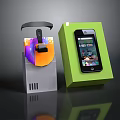 Colorful VR Headset And Smartphone In Display Cases With Game Interface Screen