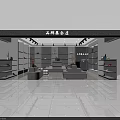 Modern Specialty Store Interior with Display Shelves Products Bright Lighting Sofa and Shiny Floor