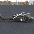 Military Helicopter With Camouflage Paint Parked On Gray Ground Featuring Main Rotors And Tail Rotor