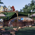Fun Children's Play Area Design With Log Stepping Stones Wooden Fence And Small Houses