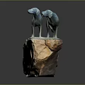 Two Bronze Hound Statues Standing On Stone Base Engraved CRAB Inscription