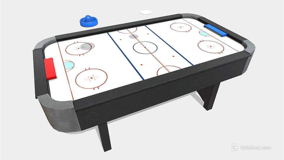Sturdy Black Frame Air Hockey Table With White Surface And Colorful Pucks 3d model 
