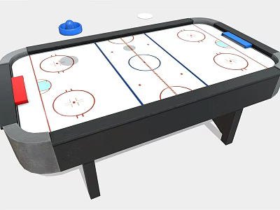 Sturdy Black Frame Air Hockey Table With White Surface And Colorful Pucks 3d model