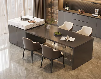 Modern Italian Island Table Dining Table and Chair Marble Dining Table and Chair Four-person Dining Table and Chair Leather Dining Chair Cabinet Wine Cabinet Sideboard Vase Ornaments 3d model
