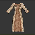 Beige Paisley Pattern Robe With Orange Trim And Lace Neckline Design