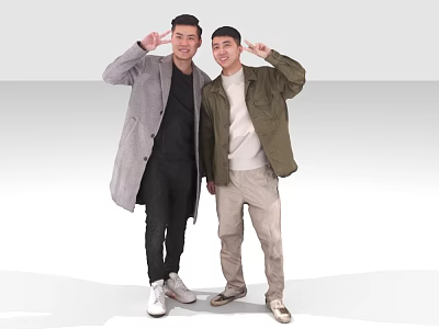 Two Men Posing Together In Stylish Outfits 3d model