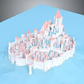Cartoon Castle 3D Model Scene With Pink Spires And White Decorative Architecture Details