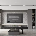 Modern Living Room TV Wall Design With Marble Panel LED Lighting And Display Shelves