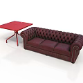 Modern Furniture Set Featuring Red Square Table And Burgundy Tufted Sofa