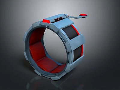 Mechanical Ring Shaped Scene Component With Blue Gray Body Red Interior And Control Lever 3d model