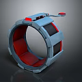 Mechanical Ring Shaped Scene Component With Blue Gray Body Red Interior And Control Lever 3d model