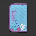 Purple Floral Pencil Case with Blue Surface and Zipper Closure for School Supplies Organization